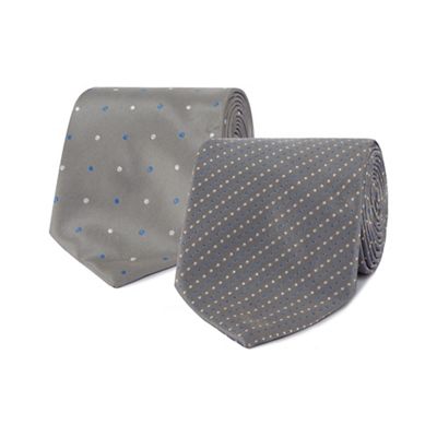 Pack of two silver dot patterned ties